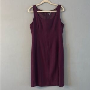 Ann Taylor Burgandy Sheath Midi Wool Dress Scoop Neck Sleeveless